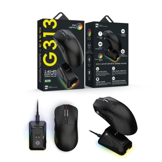 R8 G313 6D WIRED AND 2.4G BT RECHARGEABLE GAMING MOUSE 
